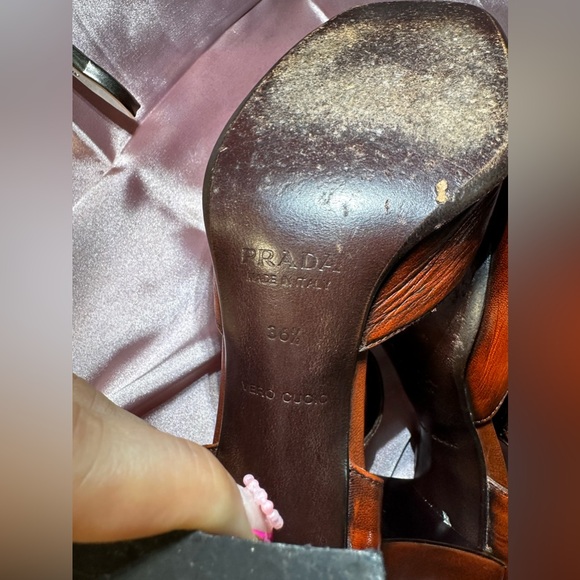 PRADA Brown Leather Mary Jane Block Heels size 36.5 - size 5.5/6 US - Picture 11 of 16